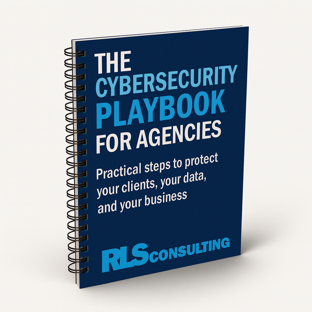 The Cybersecurity Playbook for Agencies by RLS Consulting - free guide covering risk assessment, data security compliance, and incident response planning for independent insurance agencies